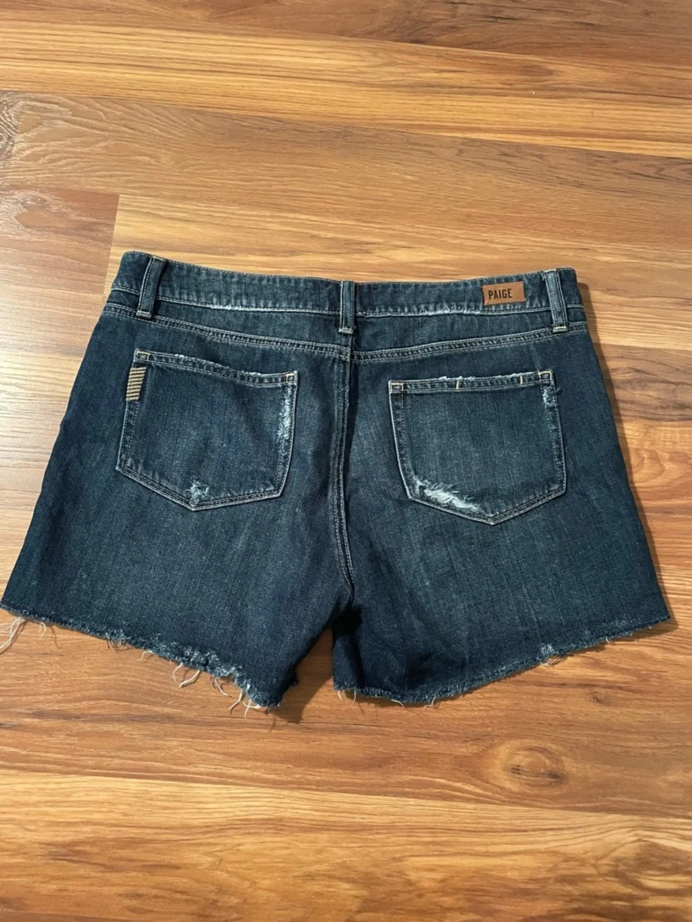PAIGE Jimmy Jimmy Short Dark Wash Distressed High Waist Cut off - Women's 29 - Picture 5 of 5